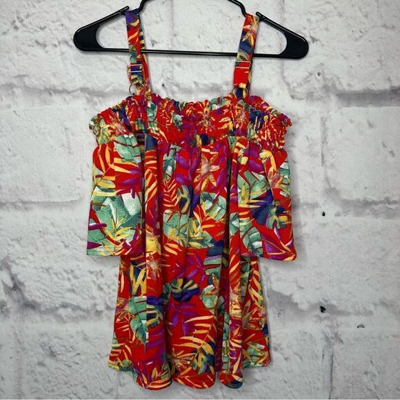 |EUC| MELLODAY Multicolor Floral Cold Shoulder Top - Picture 5 of 5